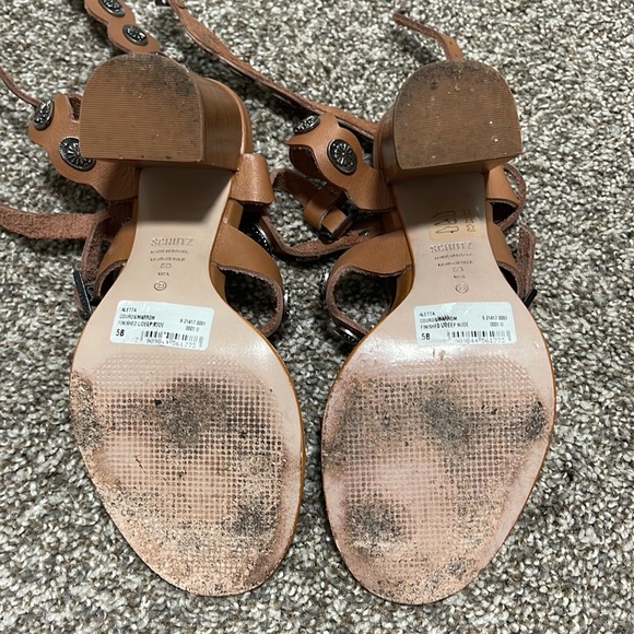 Schutz Summer Sandals Aletta Leather Stacked Heels - Picture 5 of 8